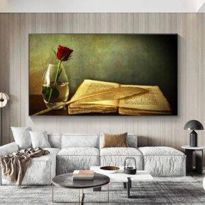 Rosen Malerei Bild auf Leinwand XXL, Poster und Drucke Wandkunst Bilder für Wohnzimmer Dekoration Gemälde 29,7 x 42 cm rahmenlos