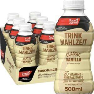 Power System Trinkmahlzeit Classic Vanilla 6 x 500ml leckere Mahlzeitenersatz, 33g Protein, 26 Vitamine + Mineralstoffe