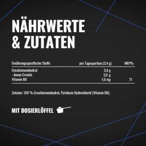 Creatine Monohydrat Pulver 1,25kg / 1250g - Ultra Reines Kreatin Monohydrat mit Vitamin B6 - Optimal Hochdosiert - Extrapure Creatin Monohydrat - Creatin Pulver Monohydrate - Vegan Jahresvorat PREMIUM