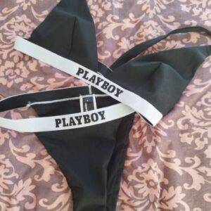 Playboy Kontrastfarbige Elastikband-BH und Panty Zweiteiliges Dessous-Set