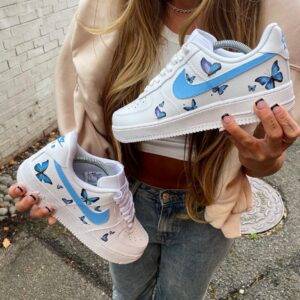 BLUE BUTTERFLY PRINT DESIGN NIKE AF1 Air Force (Custom Design) SNEAKER SCHUHE