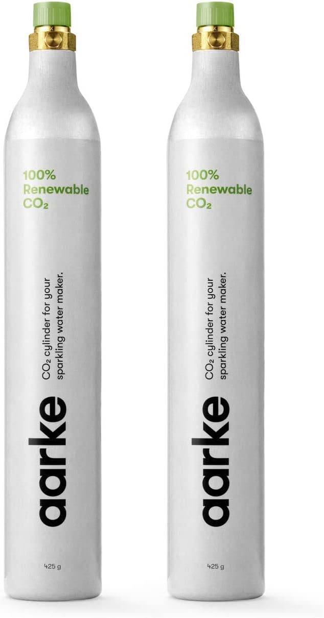 Aarke 2er-Pack 60L CO2-Zylinder für Wassersprudler, 100% erneuerbares CO2, Kompatibel mit allen Wassersprudlern mit Schraub-Gaszylinder