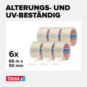 tesapack 64014 im 6er Pack - Geräuscharmes Paketklebeband zum Verpacken von Paketen und Versandschachteln - transparent - 6 Rollen je 66 m