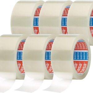 tesapack 64014 im 6er Pack - Geräuscharmes Paketklebeband zum Verpacken von Paketen und Versandschachteln - transparent - 6 Rollen je 66 m