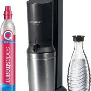 SodaStream Wassersprudler Crystal 3.0 Quick-Connect CO2-Zylinder und 1x Glaskaraffen, Silber, Schwarz/Titan, 45 cm