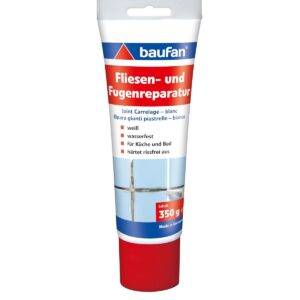 Baufan Fliesen- und Fugenreparatur Weiß 350g I Wasserfeste Spachtelmasse mit optimaler Haftung I Für Küche & Bad I Härtet rissefrei aus I Fugen-Mörtel