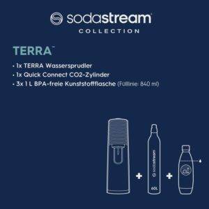 SodaStream Wassersprudler TERRA Promopack mitQuick-Connect CO2-Zylinder| inkl. 3x 1L FUSE Kunststoffflasche (spülmaschinengeeignet) | Farbe: Schwarz