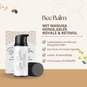 bedrop BeeBalm Lippenpflege Lippenbalsam im Pump-Spender mit Manuka Honig, Gelée Royale, Retinol - feuchtigkeitsspendend, Anti-Aging für Lippen & Nase 100% natürlich, 6ml (3x 6ml im Sparset)