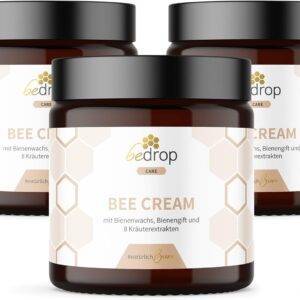 bedrop Bee Cream Bienengiftsalbe hochdosiert (kühlend & wärmend) - Bienengiftcreme mit Bienenwachs & 8 Kräuterextrakten u.a. Aloe Vera, Ringelblume, Eukalyptus und Rosskastanie (3x 100g Sparset)