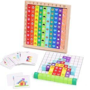 Holz Montessori Lernspielzeug ab 3 4 5 6 7 8 Jahre Kinder,Montessori Lernspiele Mathematik Zählen Buchstabe Tier Farben,1-100 Zahlen Multiplikations Lernspiel Busy Board Spielzeug für Jungs Mädchen