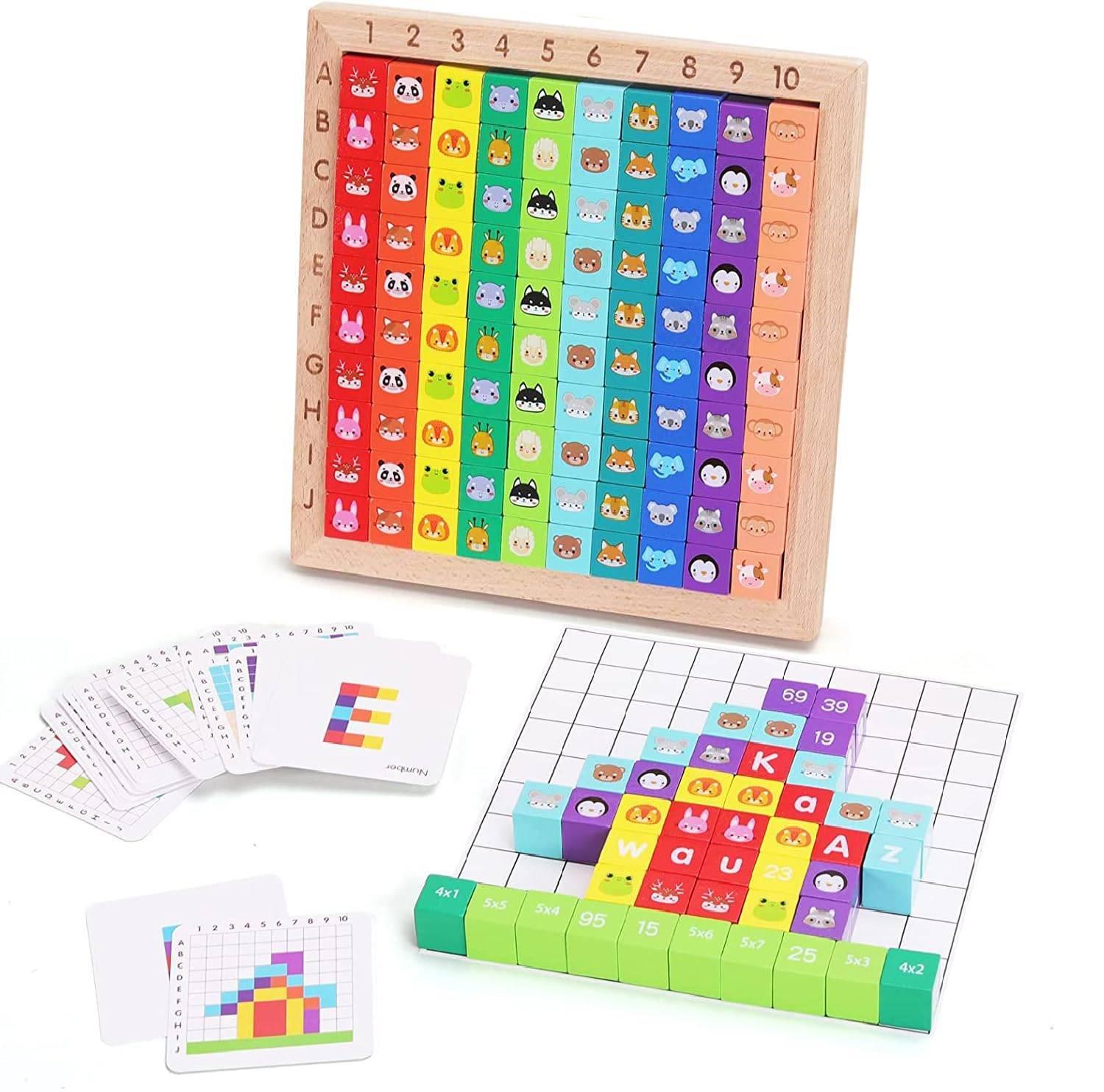 Holz Montessori Lernspielzeug ab 3 4 5 6 7 8 Jahre Kinder,Montessori Lernspiele Mathematik Zählen Buchstabe Tier Farben,1-100 Zahlen Multiplikations Lernspiel Busy Board Spielzeug für Jungs Mädchen