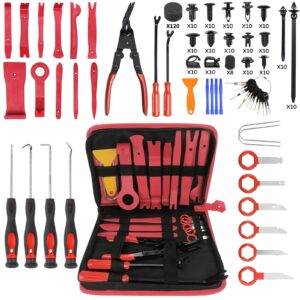 Auto Demontage Werkzeuge, 330 Stück Fahrzeug Demontage Zierleistenkeile Innen-Verkleidung Hebelwerkzeug, Montage-Werkzeugset, Clip-Demontage, Hebel-Werkzeugwagen, Auto-Werkzeug-Set (rot)
