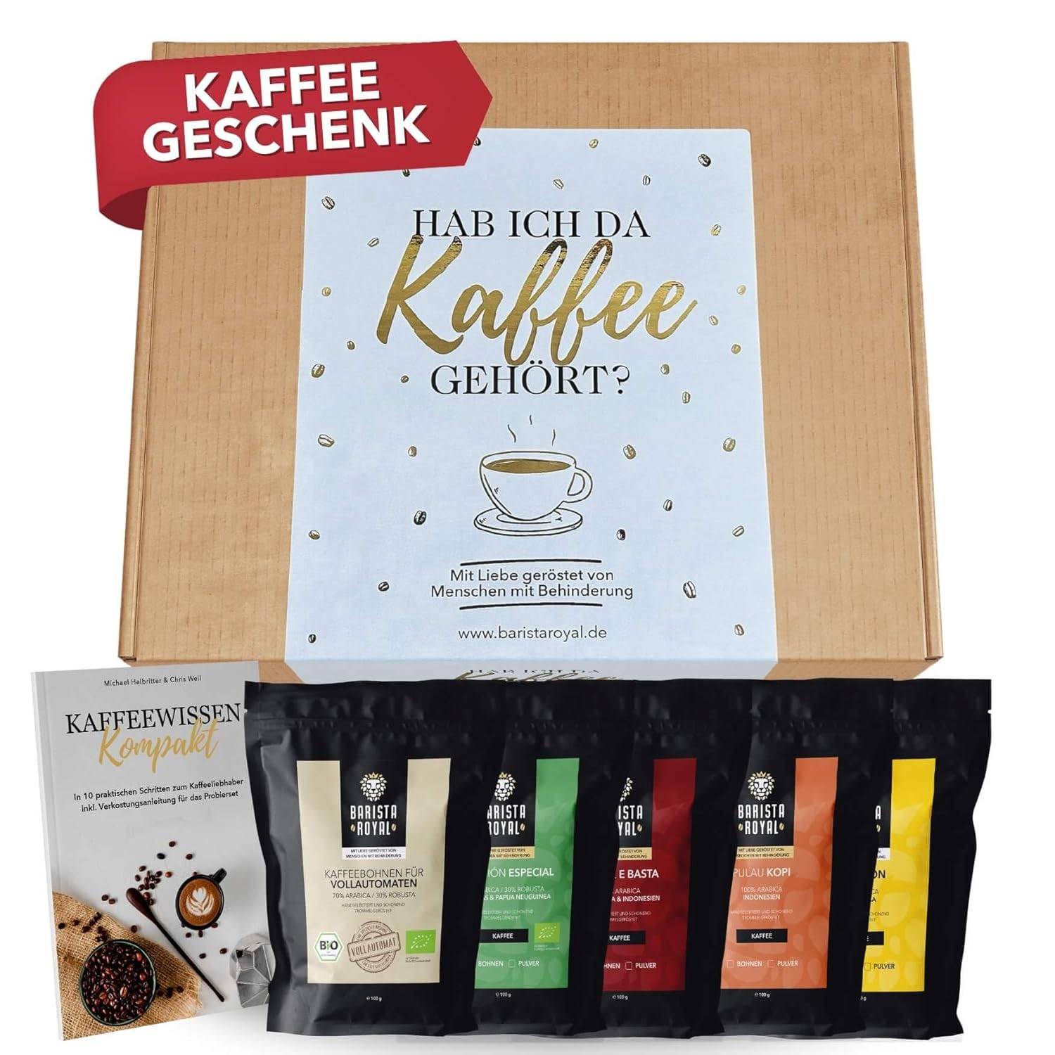 Premium Kaffeebohnen Geschenkset - 5 x 100g Probierset Ganze Bohnen - Kaffee Geschenkidee für Männer & Frauen - Barista Specialty Coffee - Hab ich da Kaffee gehört?