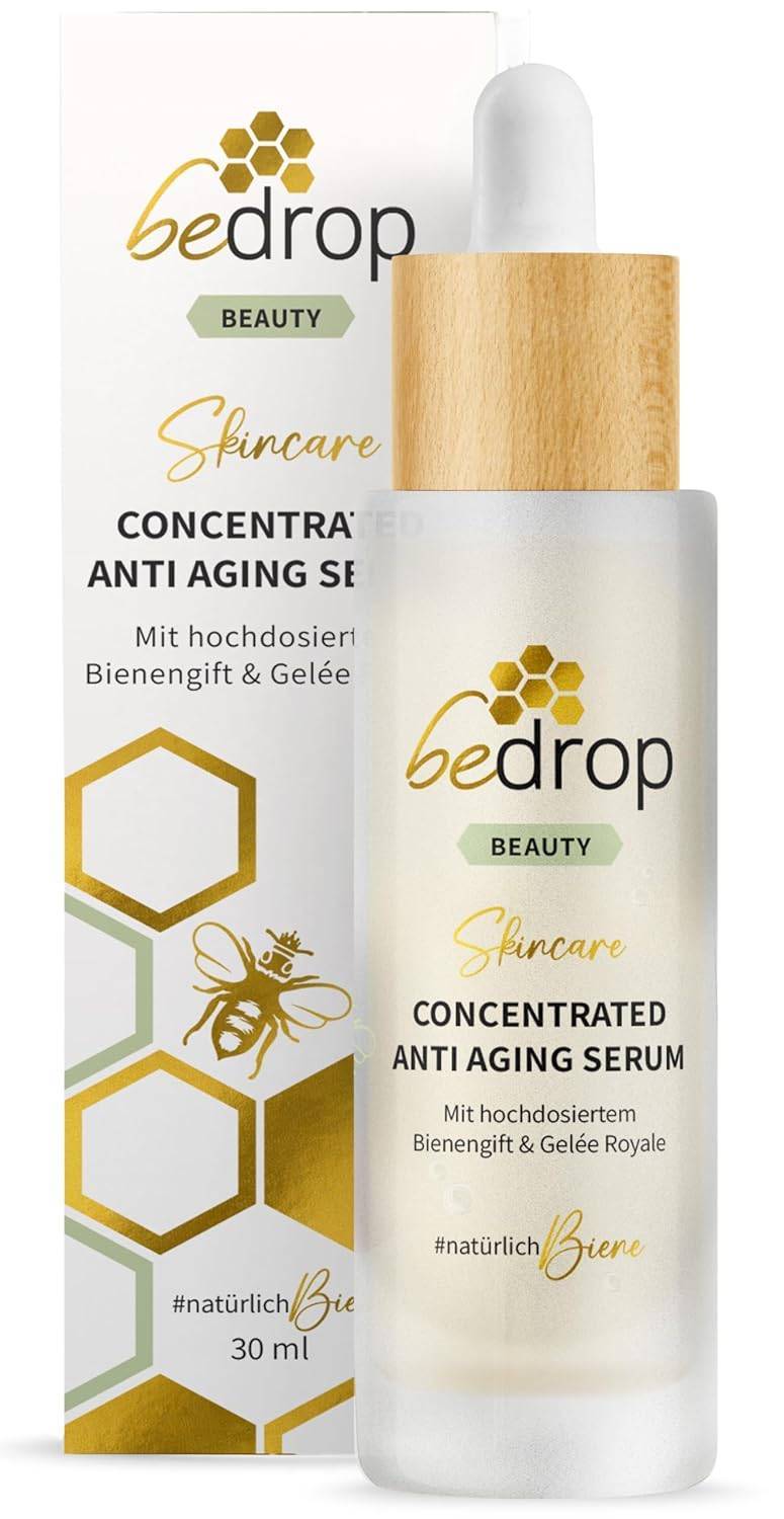 bedrop Concentrated Anti Aging Serum mit straffendem Bienengift, Gelée Royal, Hyaluron & Acetylglucosamin hochdosiert - Reine Imker Qualität ohne Zusatzstoffe 30ml