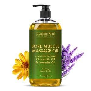 MAJESTIC PURE Arnica Muskelkater-Massageöl für die Massagetherapie – Natürliches Öl mit ätherischen Lavendel, Kamillenölen – Mehrzweck-Ganzkörpermassageöl mit sofortiger Absorption – 8 fl. Unze. oz