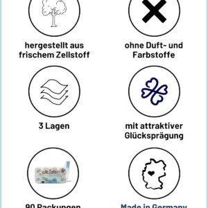Toilettenpapier KLASSISCH WEISS, 3-lagig, 720 Rollen x 150 Blatt, 100% Zellstoff, weiches Klopapier mit Glücks-Prägung, WC Papier, Palette, Verpackung aus mind. 30% PCR-Anteil