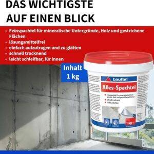 Baufan Alles-Spachtel Weiß 1kg I Zum Ausbessern & Glätten von mineralischen Untergründen wie Putz, Beton I Schnell trocknend & gut schleifbar