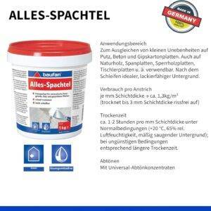 Baufan Alles-Spachtel Weiß 1kg I Zum Ausbessern & Glätten von mineralischen Untergründen wie Putz, Beton I Schnell trocknend & gut schleifbar