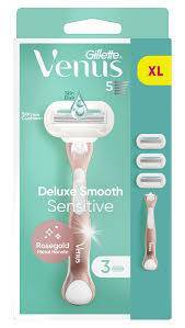 Gillette Venus Deluxe Smooth Sensitive Rosegold Rasierer Damen, Damenrasierer + 3 Rasierklingen mit 5-fach Klingen, mit diamantharter Beschichtung