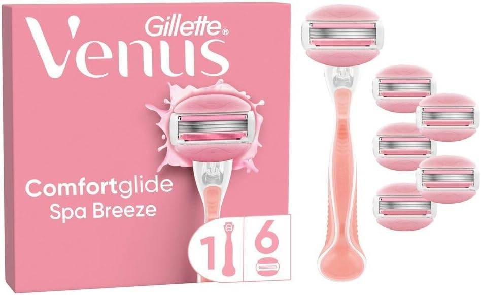 Gillette Venus ComfortGlide Spa Breeze Damenrasierer, 6 Ersatzklingen, rutschfestes, ergonomisches Handstück