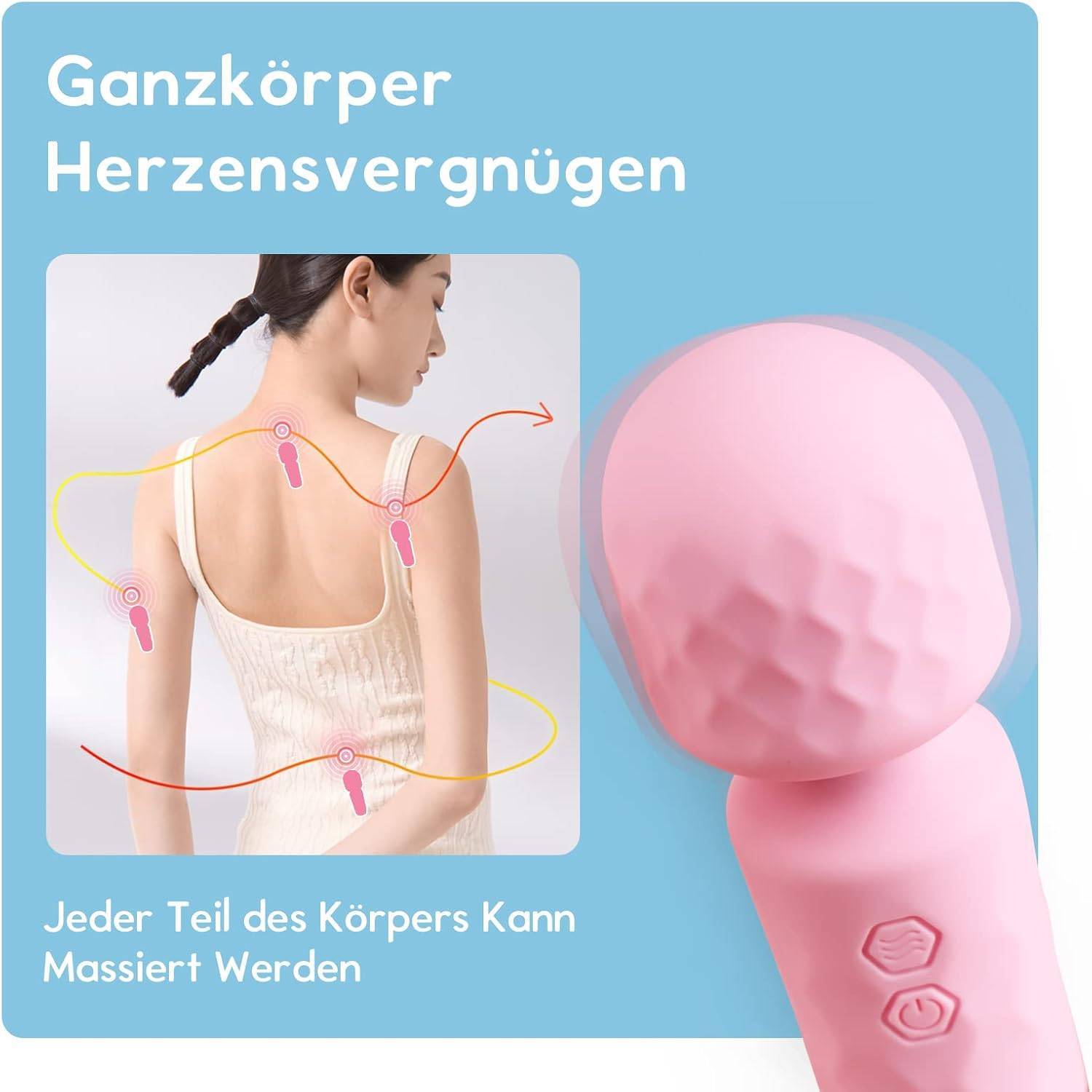 Mini Starke Massagestab, Silikon Massagegerät mit 10 Vibrationsmodi, Wasserdichte Wiederaufladbare Tragbare Klein Vibrations Massager, Leises Kabelloser Handmassagegerät, Geschenk für Frauen Rosa – Bild 3