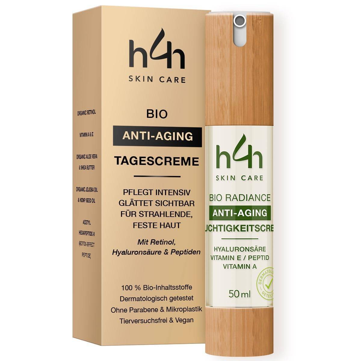 Bio Radiance Anti-Aging Gesichtscreme | Mit Hyaluronsäure, Triple Peptid-Komplex & Vitamin E – 24H Feuchtigkeit, Reduziert Falten & Strafft die Haut – Klinisch Getestet-Vegan-Dermatologisch Empfohlen