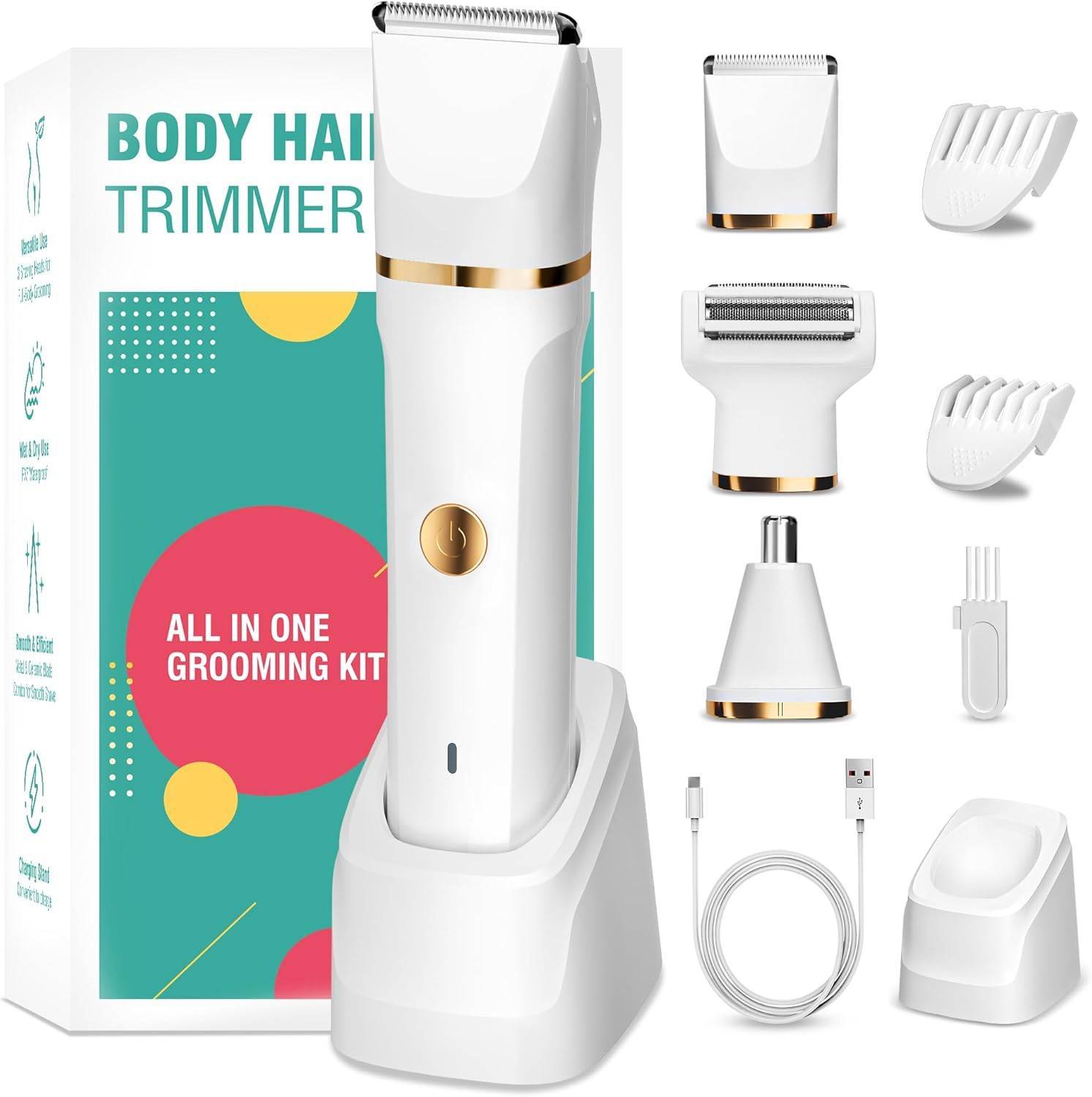 Rasierer Damen, 3-in-1 Damenrasierer Elektrisch für Körper, Scham und Nase, Intimrasierer für Frauen IPX7 was serdicht, Nass- und Trockengebrauch, Wiederaufladbarer Trimmer Damen mit USB-Ladestation