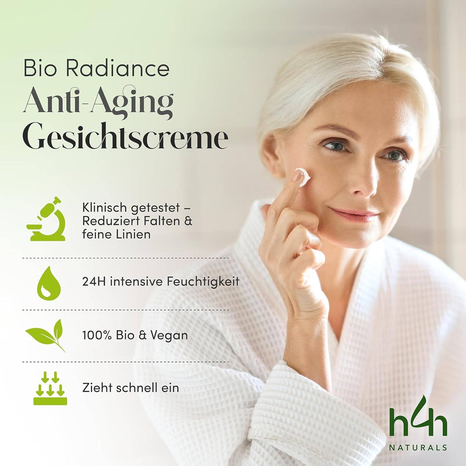 Bio Radiance Anti-Aging Gesichtscreme | Mit Hyaluronsäure, Triple Peptid-Komplex & Vitamin E – 24H Feuchtigkeit, Reduziert Falten & Strafft die Haut – Klinisch Getestet-Vegan-Dermatologisch Empfohlen – Bild 2