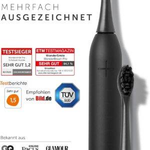 Wondersmile Schallzahnbürste PRO - Testsieger 2025-100 Tage risikofrei testen - Elektrische Zahnbürste mit 4 Putzprogrammen - Ultraschallzahnbürste mit smarten Bürstenkopf (1er Set, Ultimate Black)