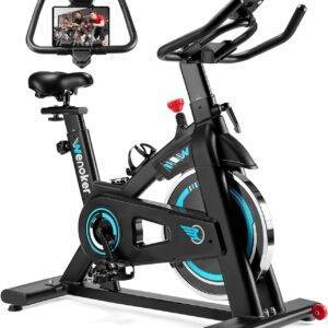 Wenoker Heimtrainer Fahrrad, Indoor Cycling Bike mit LCD-Monitor, Heimtrainer mit Pad-Halterung, Stationäres Fitnessbike für Zuhause Kardio Training, Bis 140KG