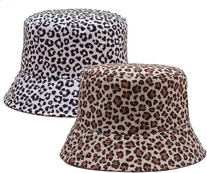 2 Stück Leopardenmuster Fischerhut, Reversibel Fischerhüte, Sommer Fischerhüte Leopardenmuster Sonnenblende