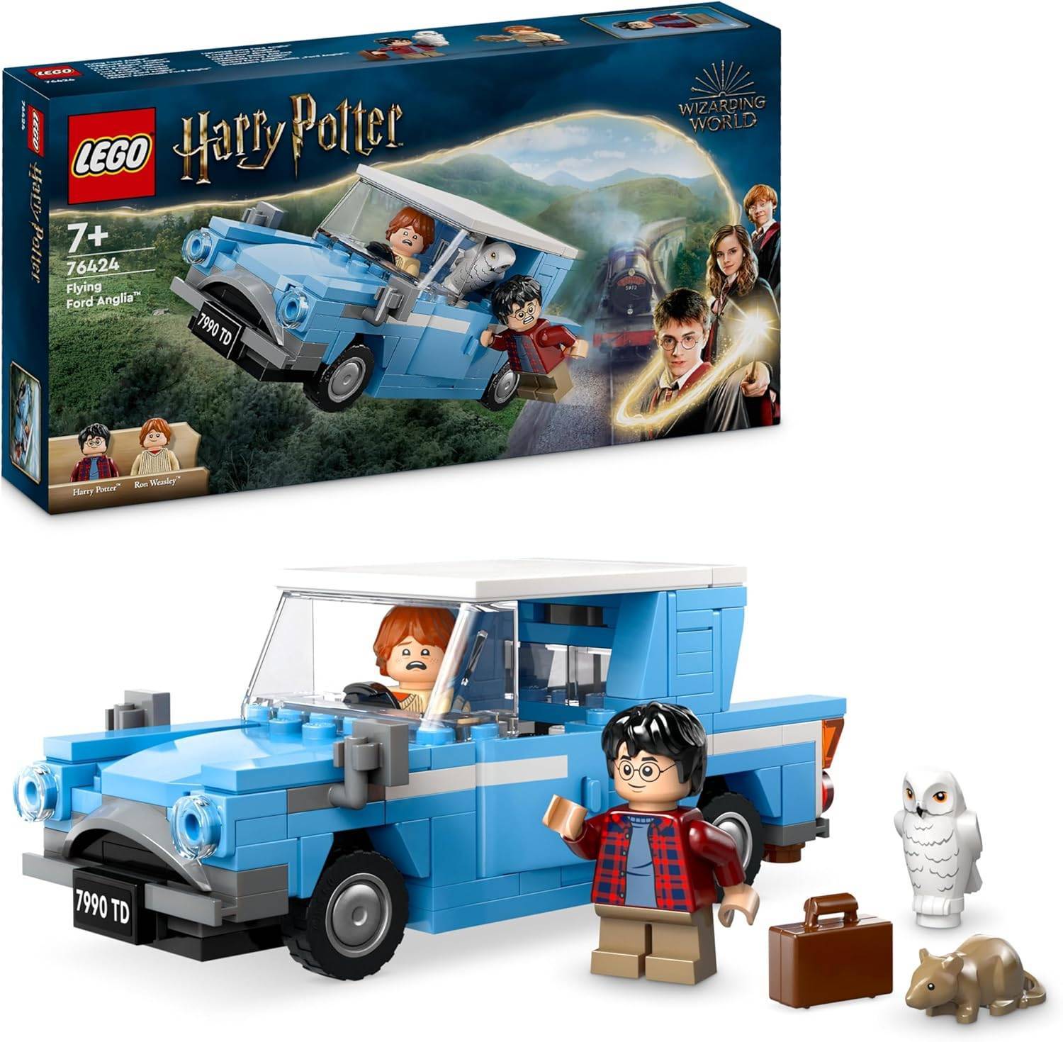LEGO Harry Potter Fliegender Ford Anglia, baubares Spielzeug-Auto für Kinder, Geschenk für Jungs, Mädchen und alle Fans ab 7 Jahren, Set mit 2 Mini-Figuren inkl. Ron Weasley für Rollenspiele 76424