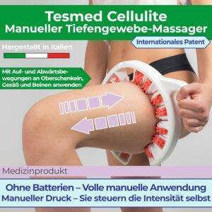 CELLULITE Manuelles Anti-Cellulite Massagegerät, Made in Italy, patentiert, mit mechanischer Dreifachwirkung und Rollen, die die Haut anheben, komprimieren und dehnen, Oberschenkel und Gesäß