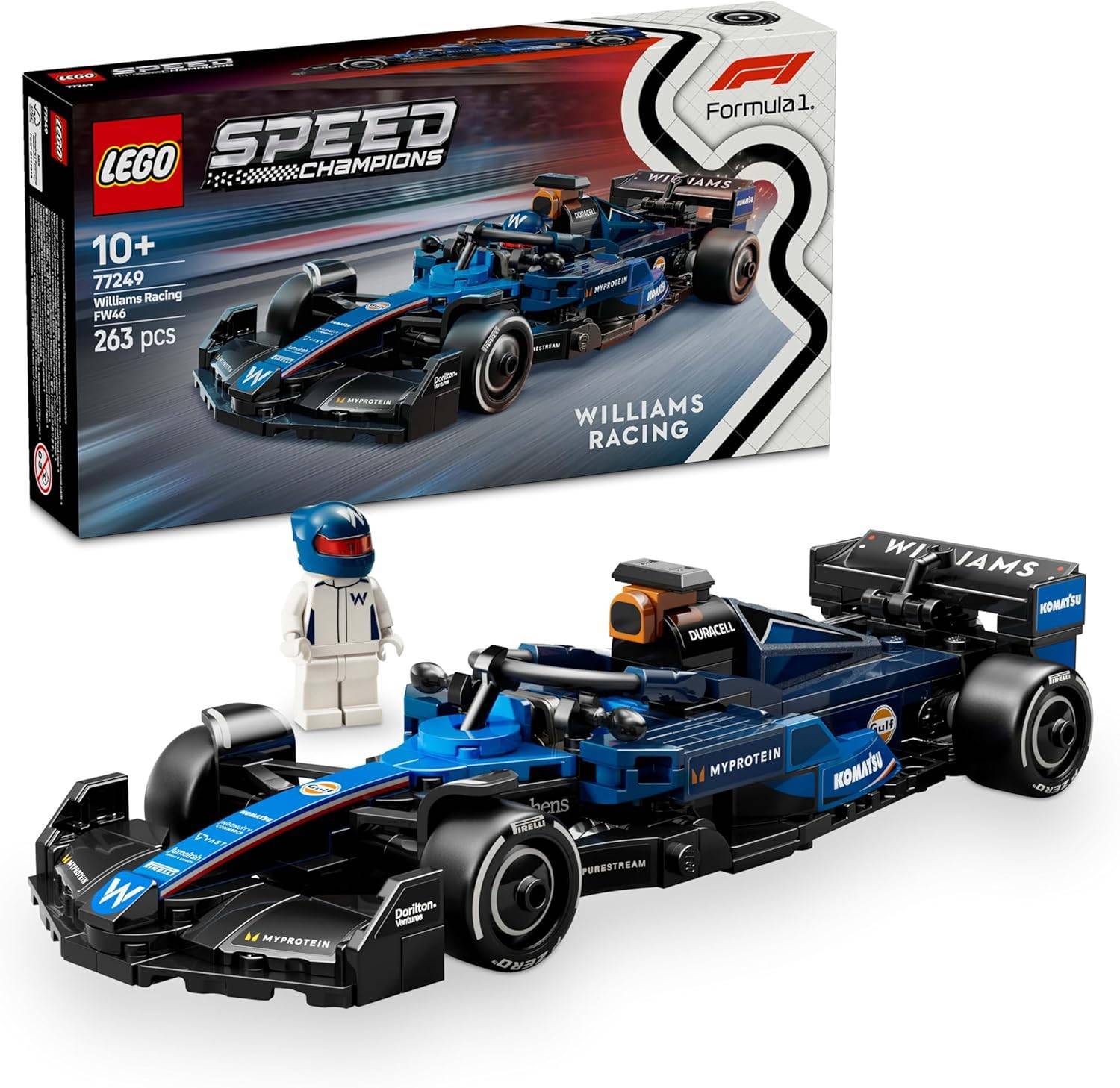 LEGO Speed Champions Williams Racing FW46 F1 Rennauto, Vatertagsgeschenk für Papa, Spielzeugauto mit Minifigur, Spielzeug Automodell für Männer 77249