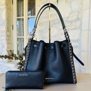 Michael Kors Mina GROSSE silberne Kette Schultertasche/Geldbörse Option schwarz