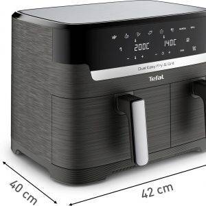 TEFAL Heißluftfritteuse EY905B Dual Easy Fry & Grill Doppelkammer, 8,3 L Kapazität, mit Hamburger Presse