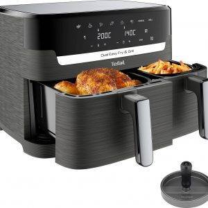 TEFAL Heißluftfritteuse EY905B Dual Easy Fry & Grill Doppelkammer, 8,3 L Kapazität, mit Hamburger Presse