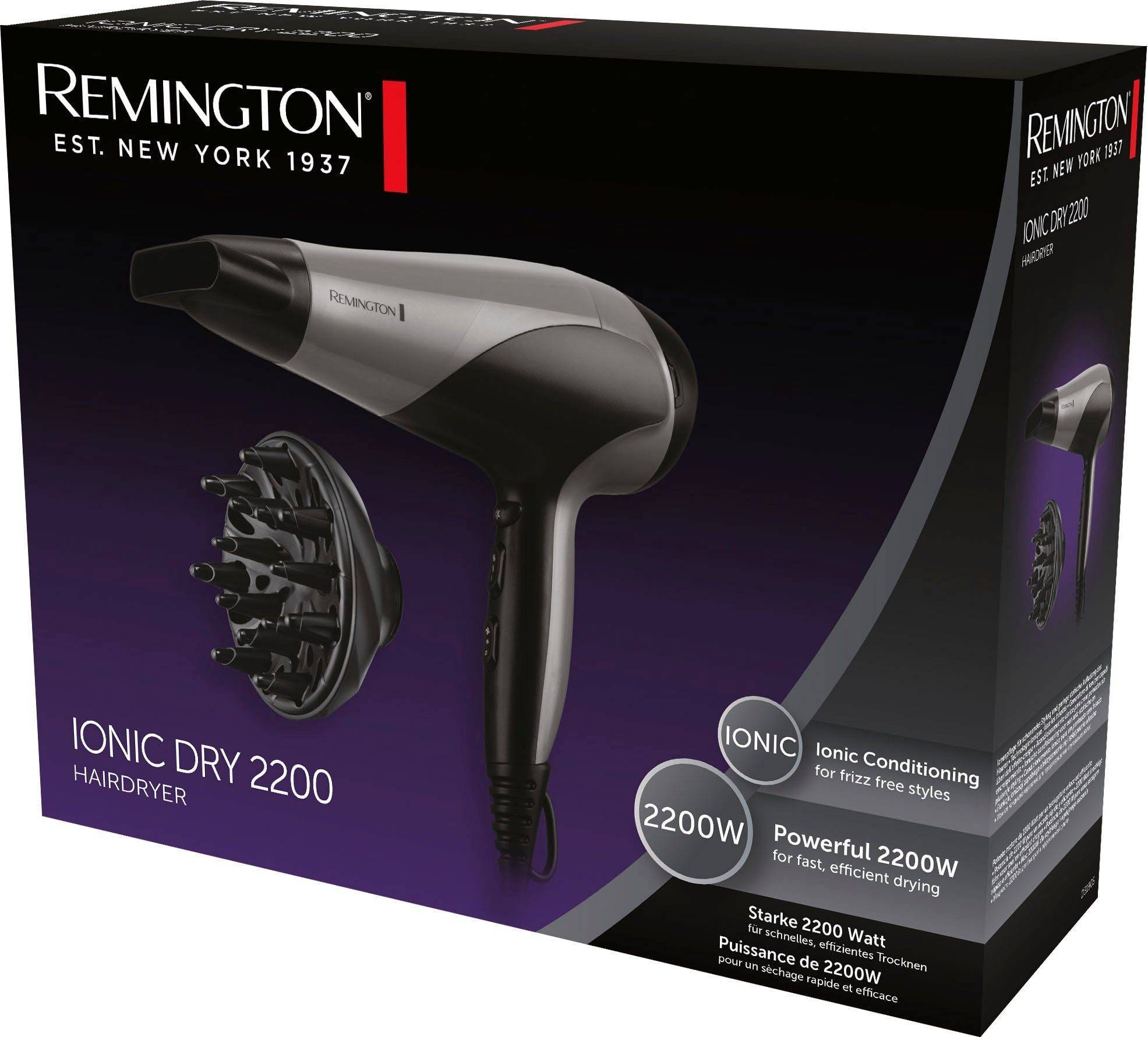 REMINGTON Ionic-Haartrockner Ionic Dry 2200 D3190S 2200 W, Schnelles, effizientes Styling, Ionenpflege, Stylingdüse & Diffusor – Bild 2