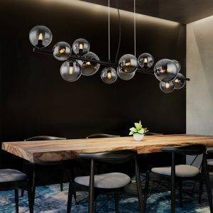 LED Pendelleuchte Leuchtmittel inklusive, Warmweiß, LED Pendelleuchte Esszimmerlampe Metall Glas rauch 13 Flammig L 120 cm