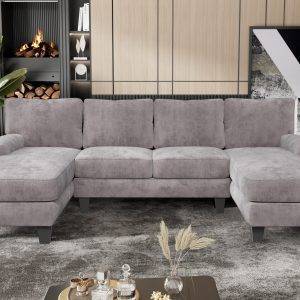 Ecksofa Großes U-förmiges Sofas hoch belastbar mit 4 Kissen 292cm*138cm*86cm Schnelle Montage von großen Sofas in 20 Minuten