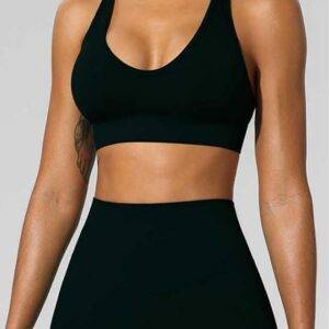 Sport BH Damen Push up Sport Bra Ohne Bügel Crossback Seamless Starker Halt Sports Bra mit Abnehmbaren Gepolstert für Fitness Lauf Joggen Yoga