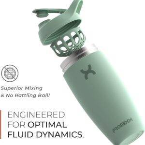 Eiweiß Shaker Flasche Neue Edition – Isolierte Edelstahl-Wasserflasche und Mixerbecher, 550ml, Seegras Grün