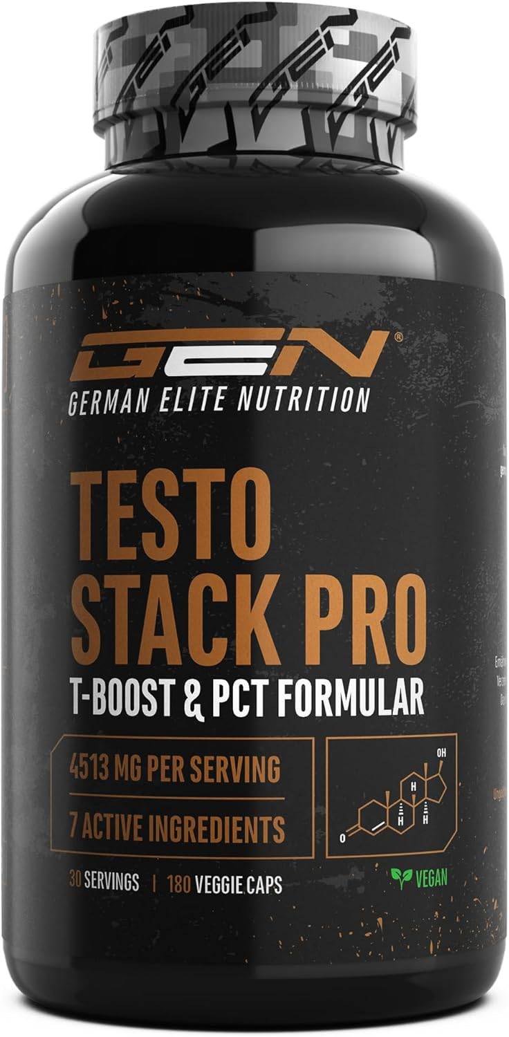 Testo Stack Pro - Extra Stark mit Turkesteron, Ecdysteron, Fadogia Agrestis, Tribulus, Hericium Extrakt, Boron - 180 Kapseln - Vegan