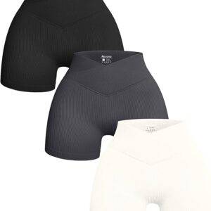 3-teilige Yoga Shorts für Damen Gerippt Nahtlos Workout Hohe Taille überkreuzte Athletische Shorts