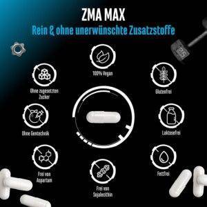 ZMA MAX - 180 Kapseln - Extra hochdosiert - Zink + Magnesium + Vitamin B6 - Premium: Mit 3 Magnesiumverbindungen - Laborgeprüft - Vegan