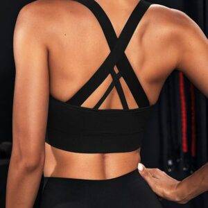 Sport BH Damen Push up Sport Bra Ohne Bügel Crossback Seamless Starker Halt Sports Bra mit Abnehmbaren Gepolstert für Fitness Lauf Joggen Yoga