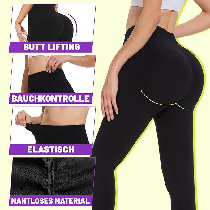 Scrunch Butt Leggings Sport Damen Leggins Gym Fitness Push Up Booty Nahtlose Po High Waist Sportleggins Lang Seamless Yogahose Blickdichte – Bild 4