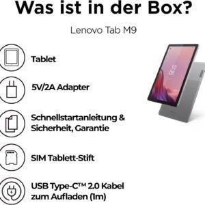 Lenovo Tab M9 Tablet | 9'' HD Touch Display | MediaTek G80 | 4GB RAM | 64GB Speicher | Android 13 | grau