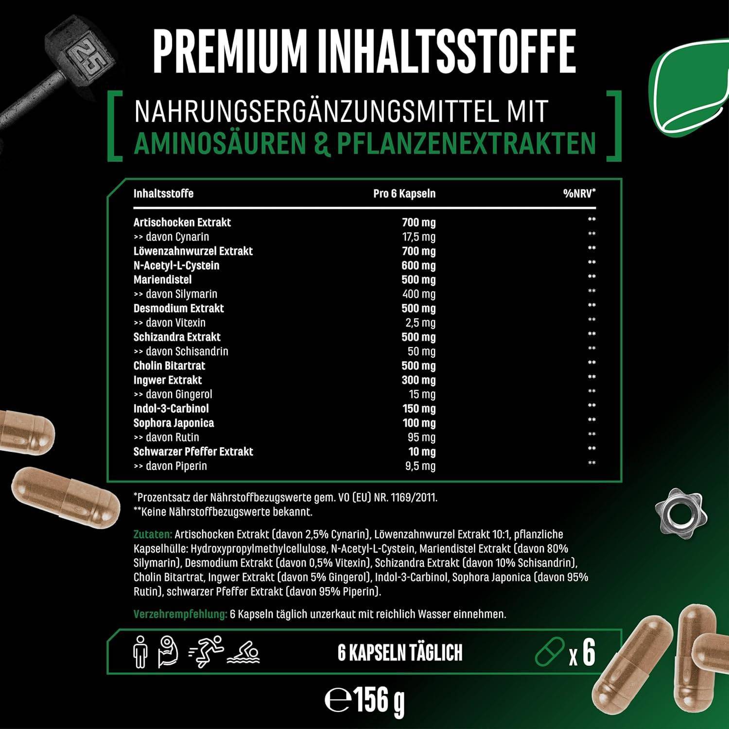 Liver Essentials - 180 Kapseln - Hochdosierter Leber Komplex mit Mariendistel, Cholin, NAC, Artischocken, Löwenzahn, Schizandra, Ingwerextrakt, Indol-3-Carbinol, Desmodium, Rutin - Vegan – Bild 5
