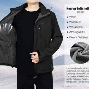 33,000ft Softshelljacke für Herren Wasserdicht Winterjacke Winddicht Warme Fleece Gefüttert Windbreaker Funktionsjacke Outdoorjacke für Wandern Fahrrad Camping